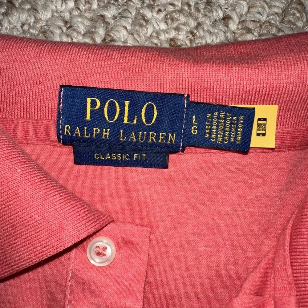 Mens Polo Ralph Lauren Classic Fit Polo Short Sleeve Sz Large Coral EUC COTTON